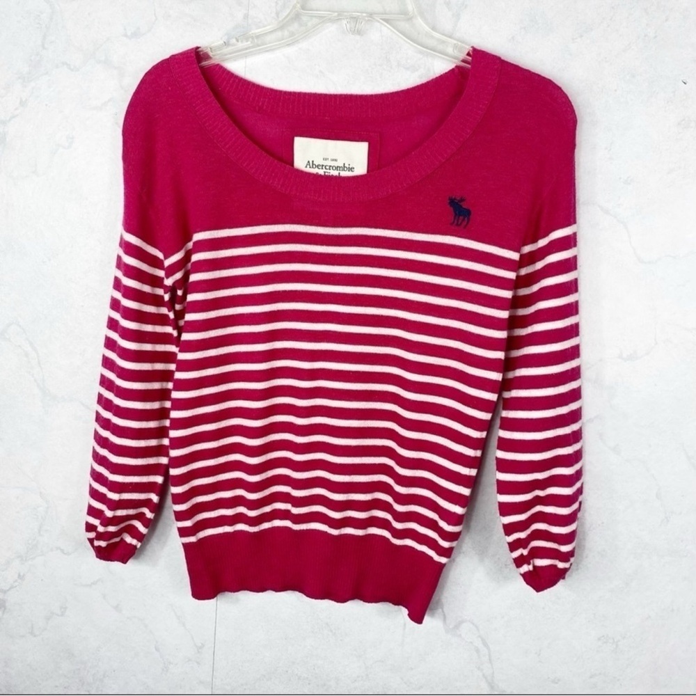 Abercrombie & Fitch Fuchsia and White Striped Sweater